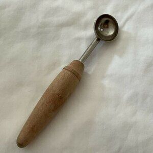 Vintage Wood Handle A&J Mini Melon Scoop Made In USA